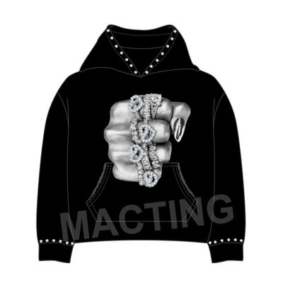 Gestalte dein Markenlogo Streetwear 100% Baumwolle 500 GSM Schwergewicht Boxy Cropped Strass Hoodie Custom