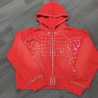Streetwear Herren Hoodie mit Strasssteinen, individuellem Sonnen-Effekt und verwaschener Diamanten-Optik