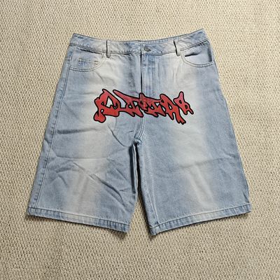 Anpassungs Jeans mit Kniefläche Shorts Y2k Straßenbekleidung Stickerei Druck Vintage Doppel Taille Baggy Vintage Denim Jorts Männer