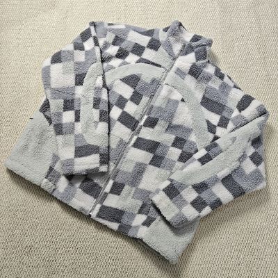 Hochwertige Straßenkleidung Winter Patchwork Plaid Warm Fleece Zip Up Flussige Kapuzenanzug Verzollte Krawatte Farbstoff Sherpa Jacke